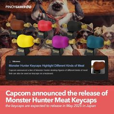 an ad with the caption that reads, capcomon introduced the release of monster hunter meat keycaps