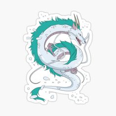 a green and white dragon sticker on a white background