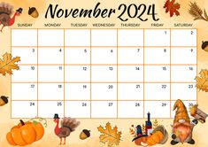 a calendar with thanksgiving items on it