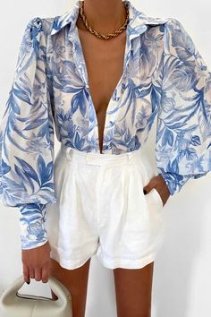 Long Sleeve Summer Outfits, Floral Long Sleeve Shirt, Style Savvy, Bishop Sleeve, Print Placement, Long Puff Sleeves, Inspired Outfits, Care Label