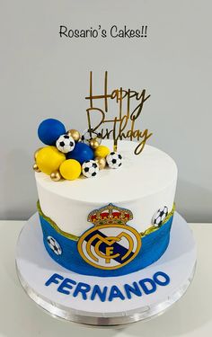 a birthday cake with soccer balls on it