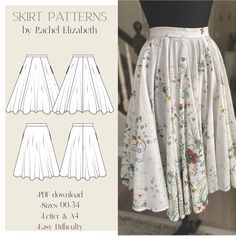 the skirt pattern is shown in three different sizes