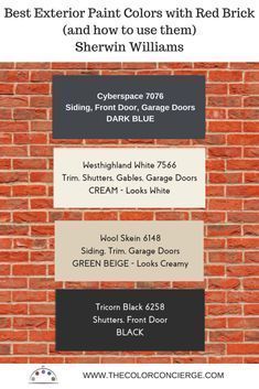 an advertisement for the best exterior paint colors with red brick and sherylin williams