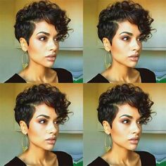 Pixie Haircut For Curly Hair Natural Round Face, Feminine Pixie Haircut Curly, Curly Hair Shaved Side, Undercut Curly Hair, Wine Hair, Oval Face Haircuts, Short Curly Haircuts, Edgy Short Hair