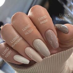 Luxio is 100% pure gel that is odorless and solvent free. Because it is not mixed with polish like some other brands, it offers more durability, ease of use, and consistency you can rely on. Formulated to coat and protect the natural nail, Luxio delivers ease of application along with maximum control. Luxio is the perf Fall Color Matte Nails, Beige Acrylic Nails Design, Natural Autumn Nails, Beige Gel Nails, Short Pointy Nails Almond, Light Color Nails, Fall Nails Matte, Umbre Nails, Ongles Beiges