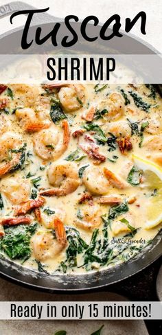 Easy Creamy Tuscan Shrimp Recipe Creamy Tuscan Shrimp, Shrimp And Spinach, Tuscan Shrimp, Pasta With Shrimp, Shrimp Recipes Healthy, Shrimp Dinner, Shrimp Recipes For Dinner, Shrimp Recipes Easy, Shrimp Pasta Recipes