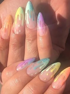 Multicolor  Collar   Plants Color Nails Embellished   Nail,Hand & Foot Care Rainbow Nail Art, French Tip Acrylic Nails, Almond Acrylic Nails, Art Equipment, Thanksgiving Nails, Spring Nail Art, Rainbow Nails, Art Halloween, Nail Designs Spring