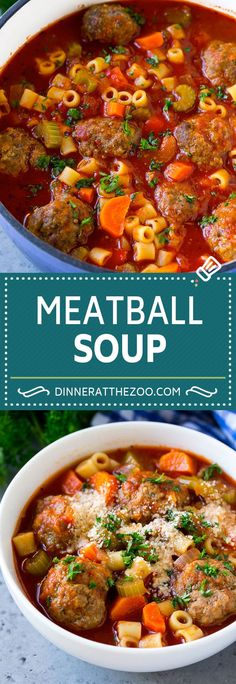 meatball soup in a white bowl with carrots and parmesan cheese