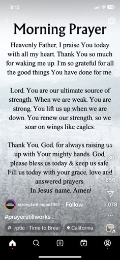 the prayer for morning prayer on an iphone