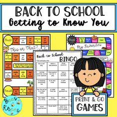 back to school getting to know you game with pictures and text on the front cover