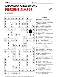 a crossword puzzle with the words present simple