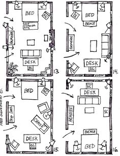 the floor plan for an apartment with two separate rooms and one living room in each