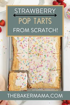 strawberry pop tarts with white frosting and sprinkles in a pan