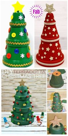 christmas tree made out of plastic cups with buttons on the top and bottom, in different colors