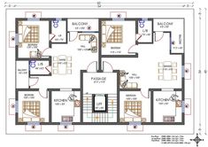 three bedroom house plan with 3 bathrooms and an attached kitchen area on the first floor