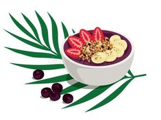 fruit and nuts in a bowl with green leaves on the side royalty illustration stock illustration