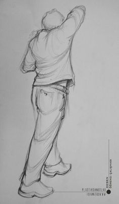 a pencil drawing of a man holding his arm in the air