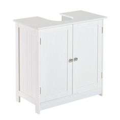 a white cabinet with two doors and drawers