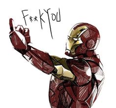 a drawing of iron man pointing at something