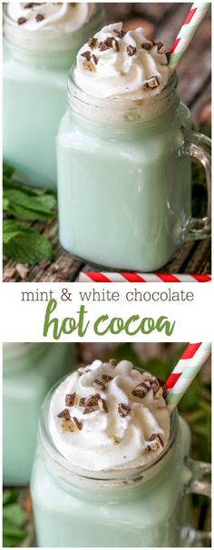 two shots of mint and white chocolate hot cocoa