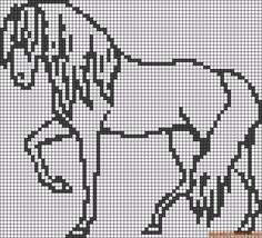 a cross stitch horse is shown in black and white