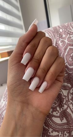 White Acrylic Base Nails, Milk White Square Nails, Sqared Nail, Plain White Acrylic Nails, Nails Weiss, Milly White Nails, Matt White Nails, Mid Length Nails Acrylic, Basic White Nails