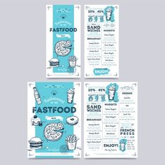 three different menus for fast food