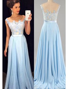 A-Line Prom Dresses Color Block Dress Formal Floor Length Sleeveless Jewel Neck Chiffon with Beading Appliques Prom Dresses Color, Blue Graduation Dresses, Blue Baby Dress, Color Block Dress, Party Gown, Block Dress, Blue Baby, Dress Formal