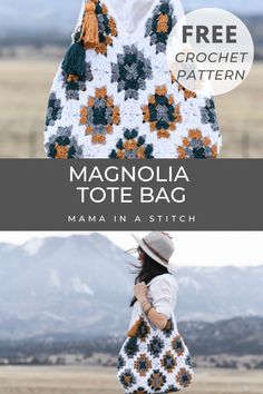 the free crochet tote bag pattern is shown