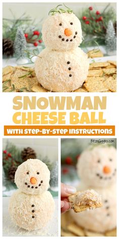 snowman cheese ball recipe with step by step instructions