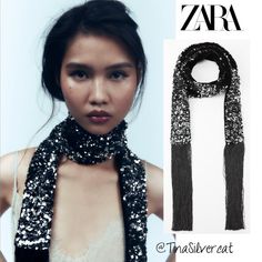 Zara Sequined Velvet Foulard Silver New With Tag Velvet Scarf With Sequin Appliqus And Fringing. Respectful Offers Only! All Lowball Offers Will Be Declined So Please Do Not Send Them. Thank You! Sparkly Scarf, Zara Scarf, Sequin Scarf, Zara Accessories, Velvet Scarf, Sequin Appliques, Scarf Fashion, Scarf Belt, Silver Colour