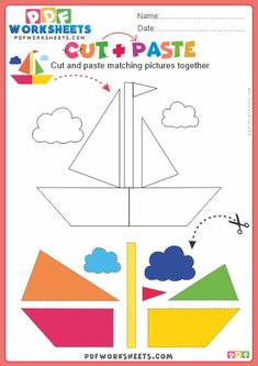 the cut and paste paper is shown with an image of a sailboat