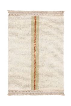 an orange and white rug with fringes on the bottom, in front of a white background