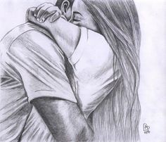 a pencil drawing of a couple hugging each other