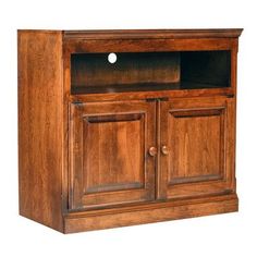 a wooden entertainment center with two doors