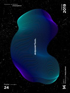 a poster with lines in the shape of an abstract wave on a black background and space for text