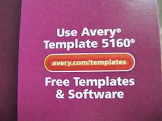 a purple book with the words use avery template 510 and free templates & software