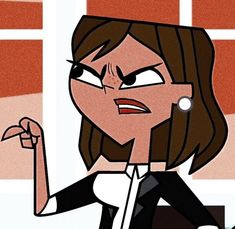 a cartoon woman with an angry look on her face and hand in front of her