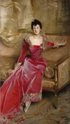 a painting of a woman in a red dress