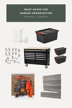 the ultimate guide for garage organization includes tools and accessories, including cabinets, drawers, shelves,