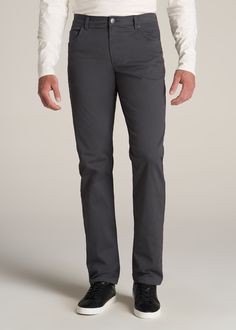 American-Tall-Men-J1-Straight-Fit-Five-Pocket-Pants-Iron-Grey-Front Business Casual Straight Pants With Hip Pockets, Straight Business Casual Pants With Pockets, Straight Pants With Hip Pockets For Business Casual, Business Casual Pants, Tall Men, Tall Pants, Classic Pants, Chino Jeans, Sports Blazer