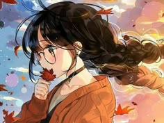 an anime character with long hair and glasses