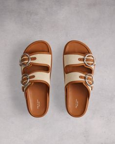 Securing the foot in woven blended cotton, our slide sandals sit a top substantial platforms with ergonomic toes and molded footbeds for comfort. Buckled with leather-trimmed straps, these on-the-go slides are an elevated take on your everyday sandal. rag & bone Women's Flat Sandal | Natural Beige, 39 (also in 35,36,36.5,37,37.5,38,38.5,39.5,40,41). Sandal Design, Everyday Sandals, Heart Shoes, Platform Slides, Buckle Sandals, Cute Sandals, Designer Sandals, Womens Sandals Flat, Sandals Summer