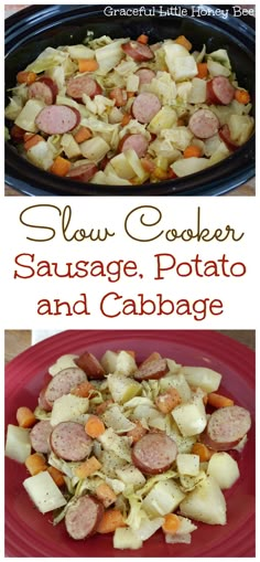 slow cooker sausage, potato and cabbage is an easy side dish for any meal