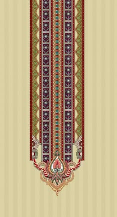 an ornate striped wallpaper with decorative designs on the border and in the center is a floral motif