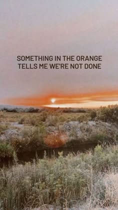 an orange sunset with the words something in the orange tells me we're not done