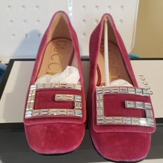 Authentic Gucci Raspberry Rose Velvet Loafers. Crystal G. Size 38=8. Never Worn. Comes With Original Box, Care Card And Dust Bags. Pink Almond Toe Flats For Formal Occasions, Formal Pink Almond Toe Flats, Luxury Pink Leather Flats, Pink Leather Flats For Evening, Pink Leather Party Flats, Pink Closed Toe Evening Flats, Pink Closed Toe Flats For Evening, Evening Pink Round Toe Flats, Gucci Pink Round Toe Heels