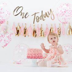 Gold First Birthday, Girls Party Decorations, Pink Birthday Cakes, 1st Birthday Party Decorations, First Birthday Party Decorations