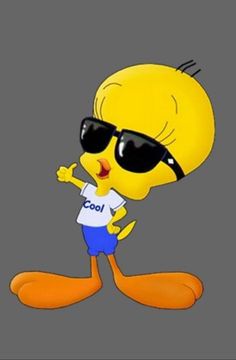 cartoon character wearing sunglasses and pointing to the side