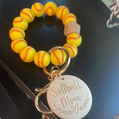 Silicone bead wristlets with key chain Softball Mom, Stationery Store, Baseball Softball, Sports Baseball, Silicone Beads, Wristlets, Softball, Key Chain, Football